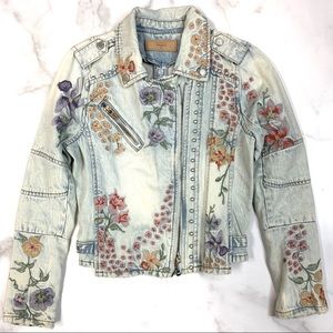 Blank NYC studded floral embroidered denim jacket